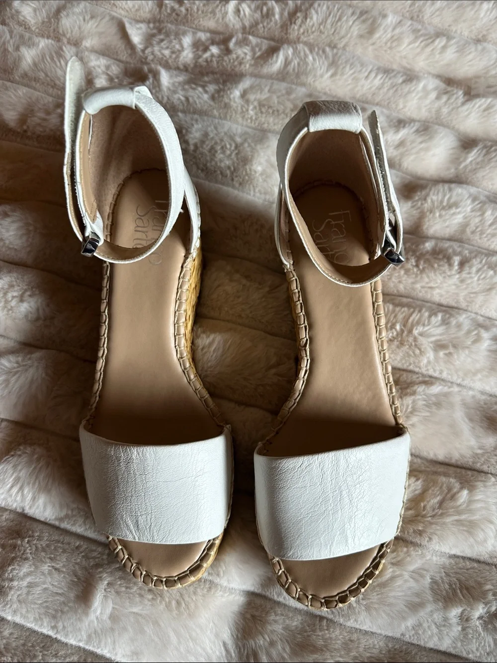 Franco Sarto White Espadrille Wedge Sandals with Ankle Strap